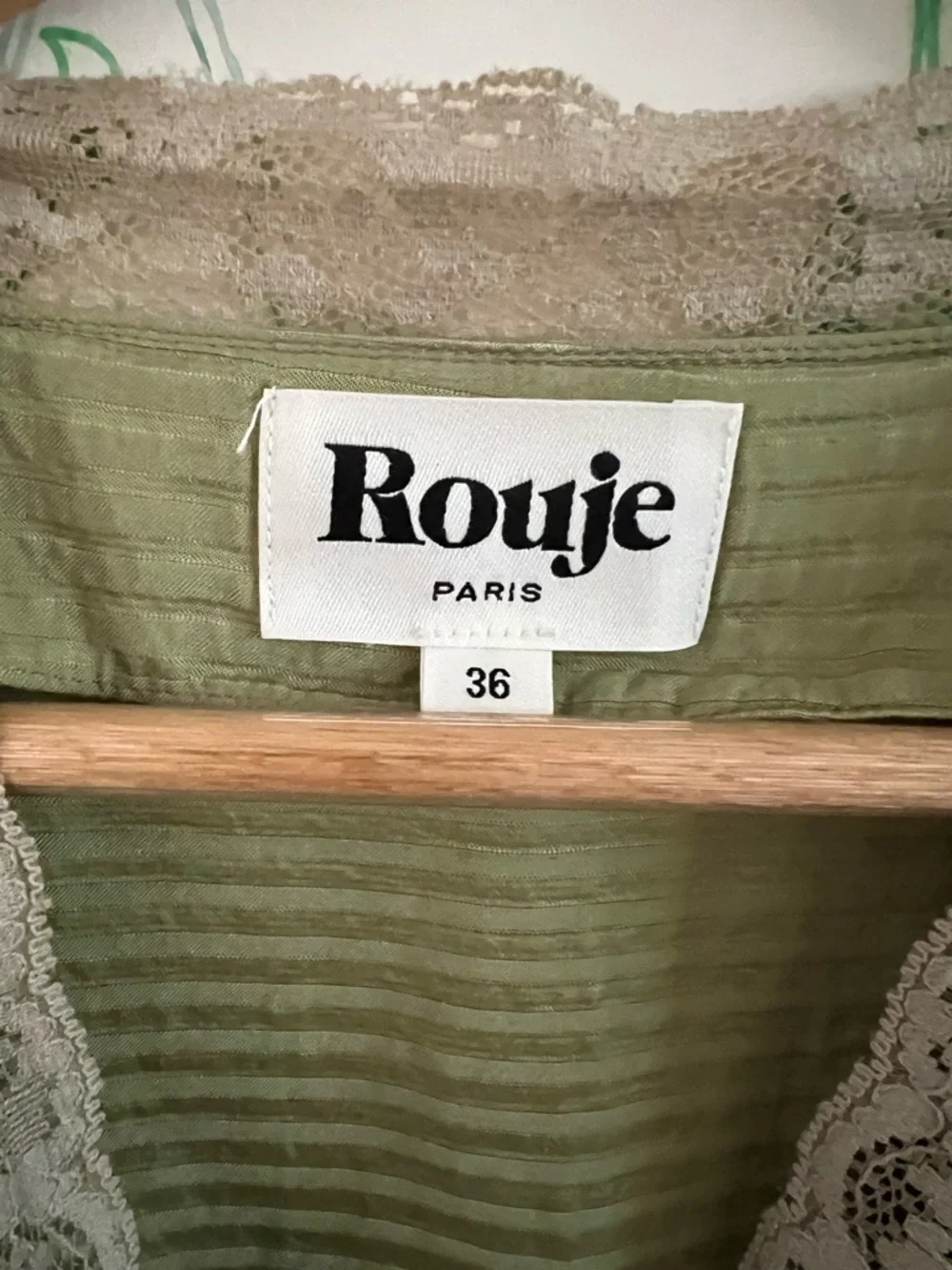 Rouje Olive Lace-Trim Wrap Blouse - Picture 2 of 4
